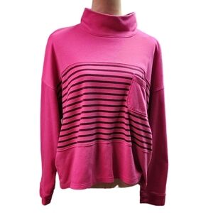 Croft & barrow bright pink and dark blue stripe mock turtleneck sweater